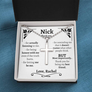 Personalized Guy Best Friend Ball Chain Cross Necklace - Love You This Much